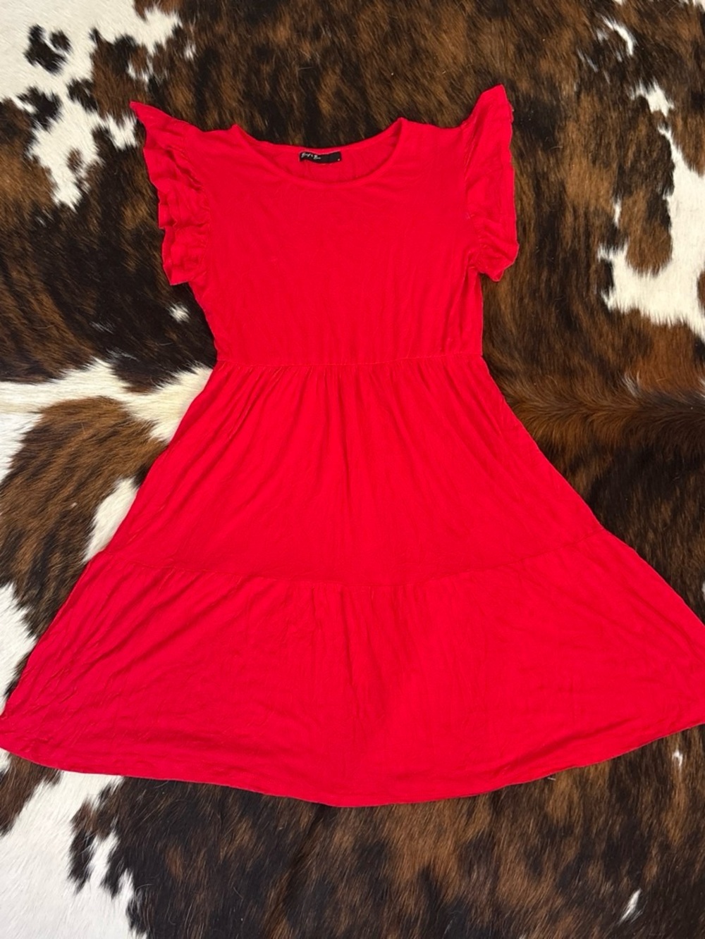 PPL Red Flutter-Sleeve Tiered Casual Dress